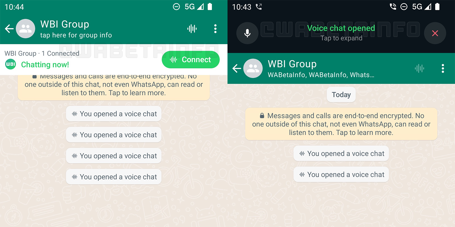 WhatsApp group voice chats screenshots