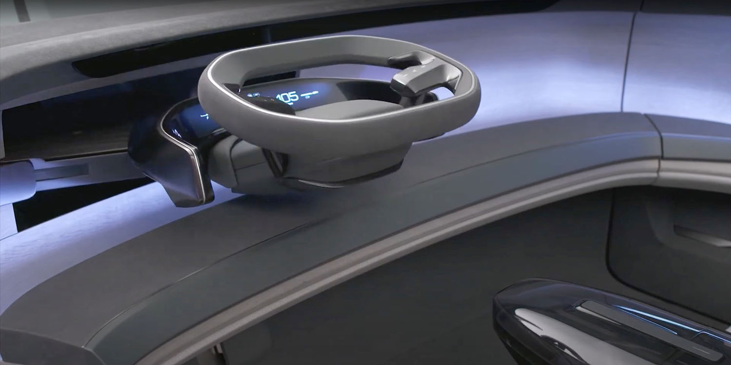 Retractable steering wheel and pedals | Still from Audi concept car video