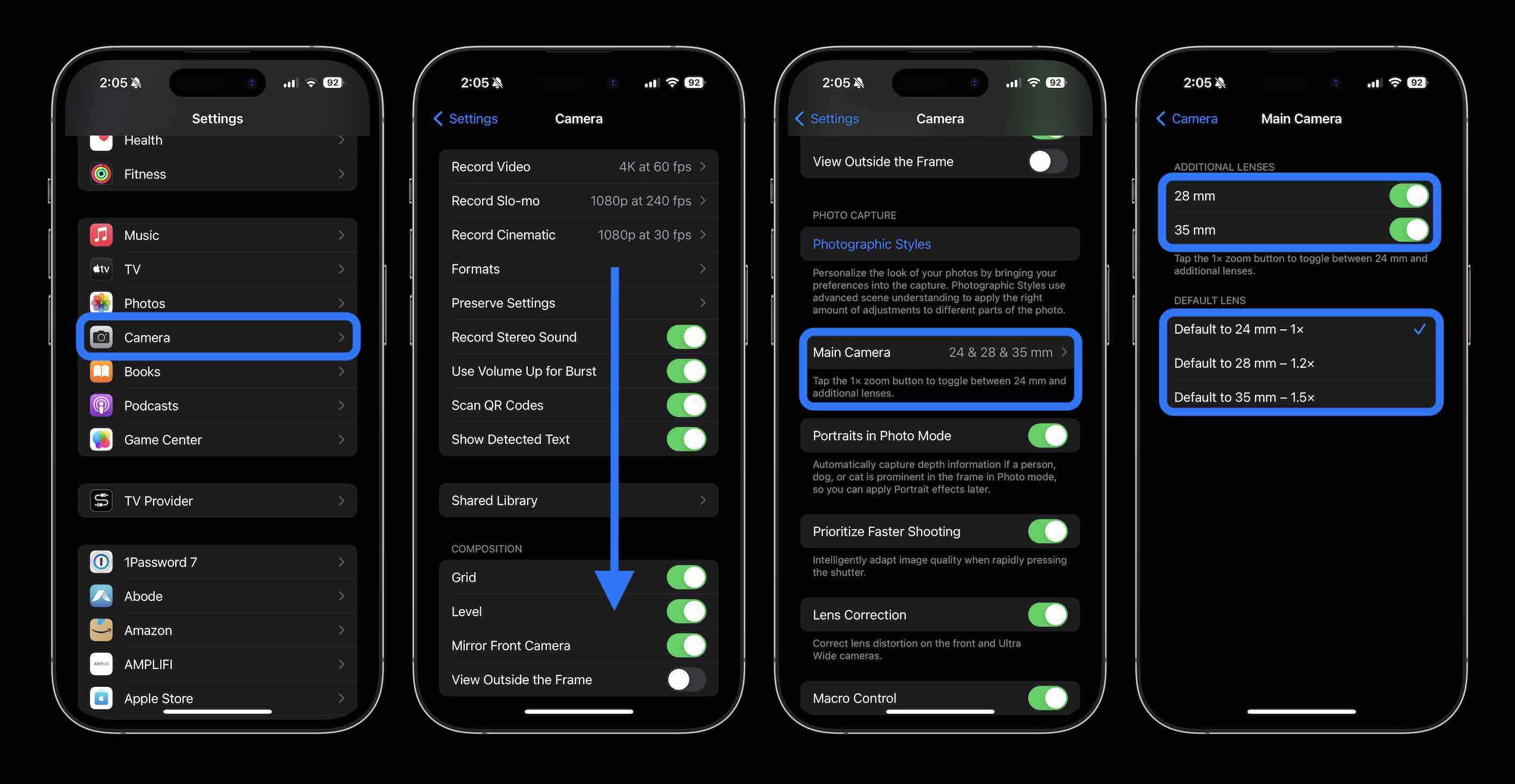 personnaliser les focales de l'appareil photo de l'iPhone 15 Pro