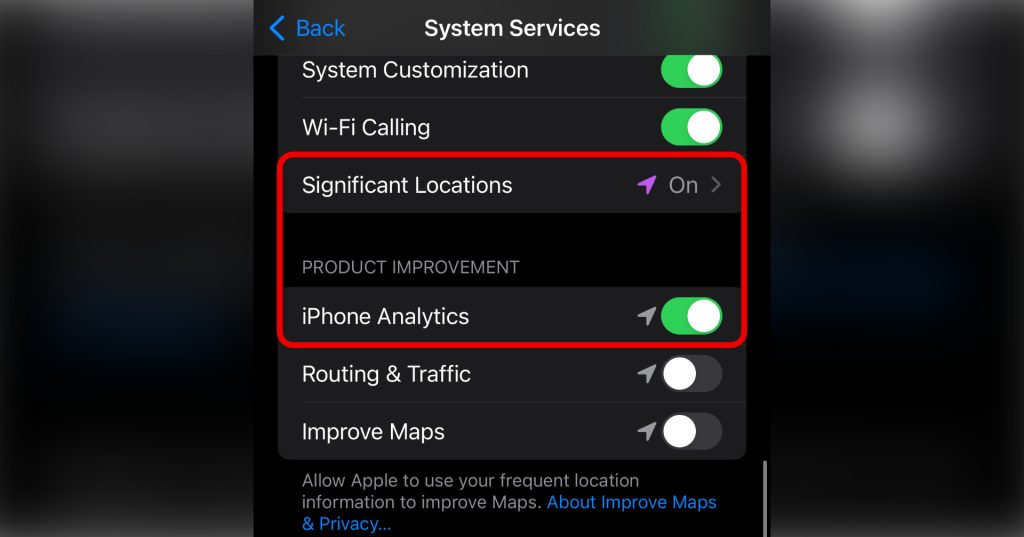 Apple privacy features in iOS 17 -Significant Locations and iPhone analytics
