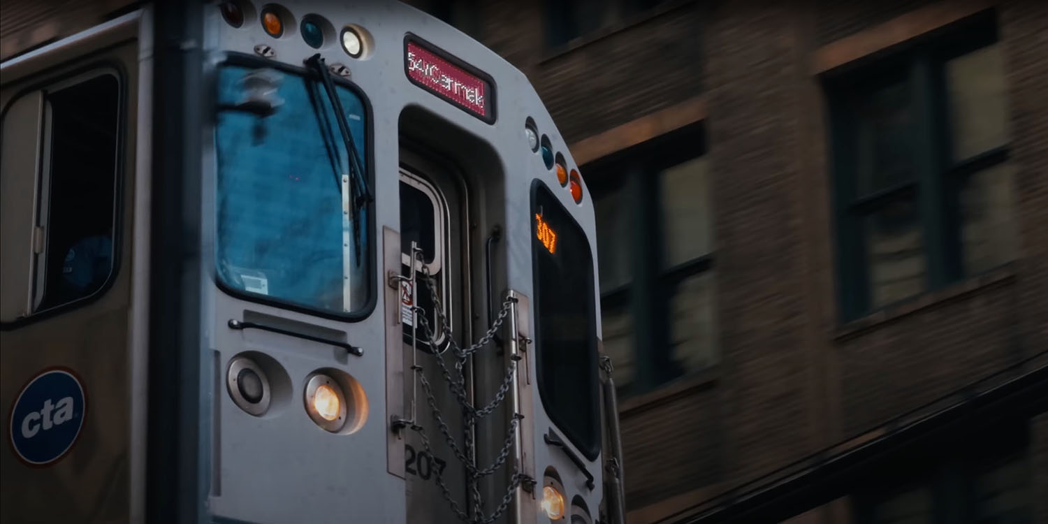 iPhone 15 Pro cinematic video | Framegrab shows subway train at dusk