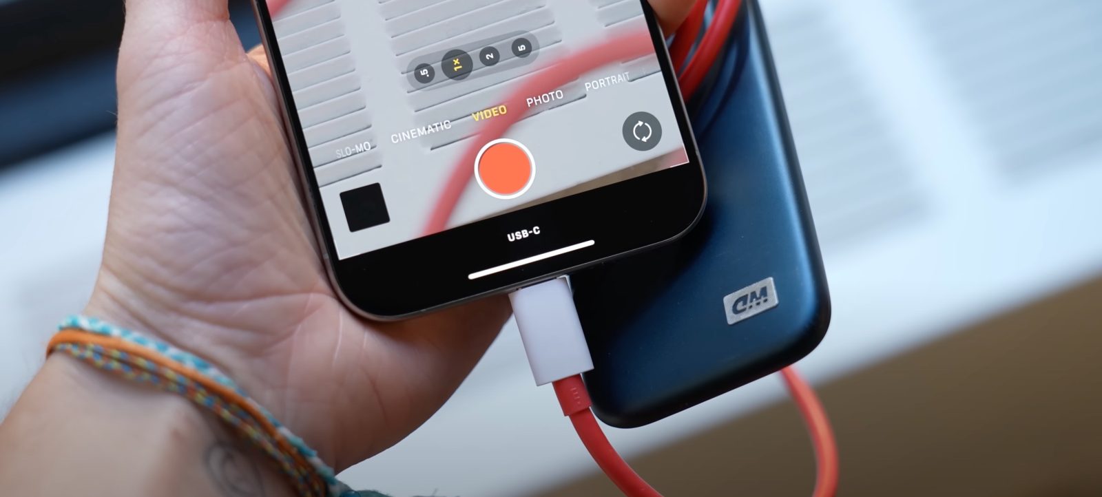 iPhone 15 Pro video direct to an SSD shows a USB-C indicator
