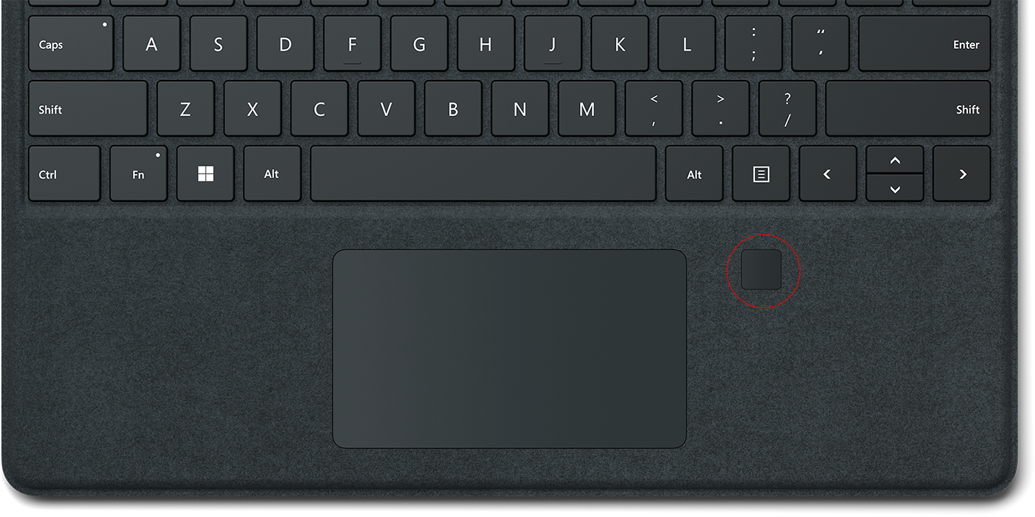 Windows Hello fingerprint security | Microsoft Surface keyboard cover with fingerprint reader