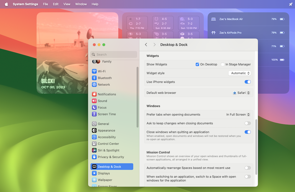 System Settings app in macOS