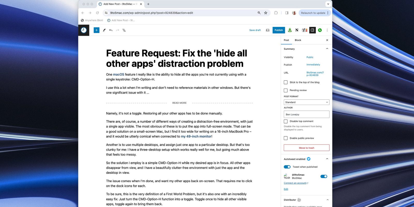 Mac hide other apps | Screengrab of single app on-screen