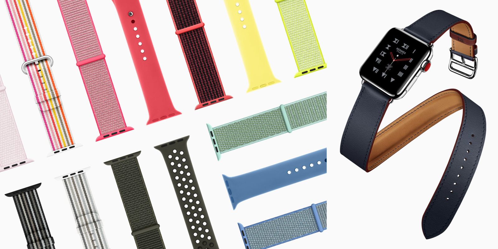 New Apple Watch band connector | Apple promo image of bands, inc expensive Hermès one