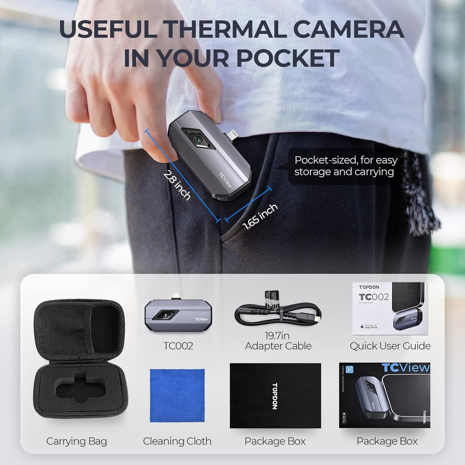 Caméra thermique TOPDON TC002 pour iPhone iPad ce qu'il y a dans la boîte