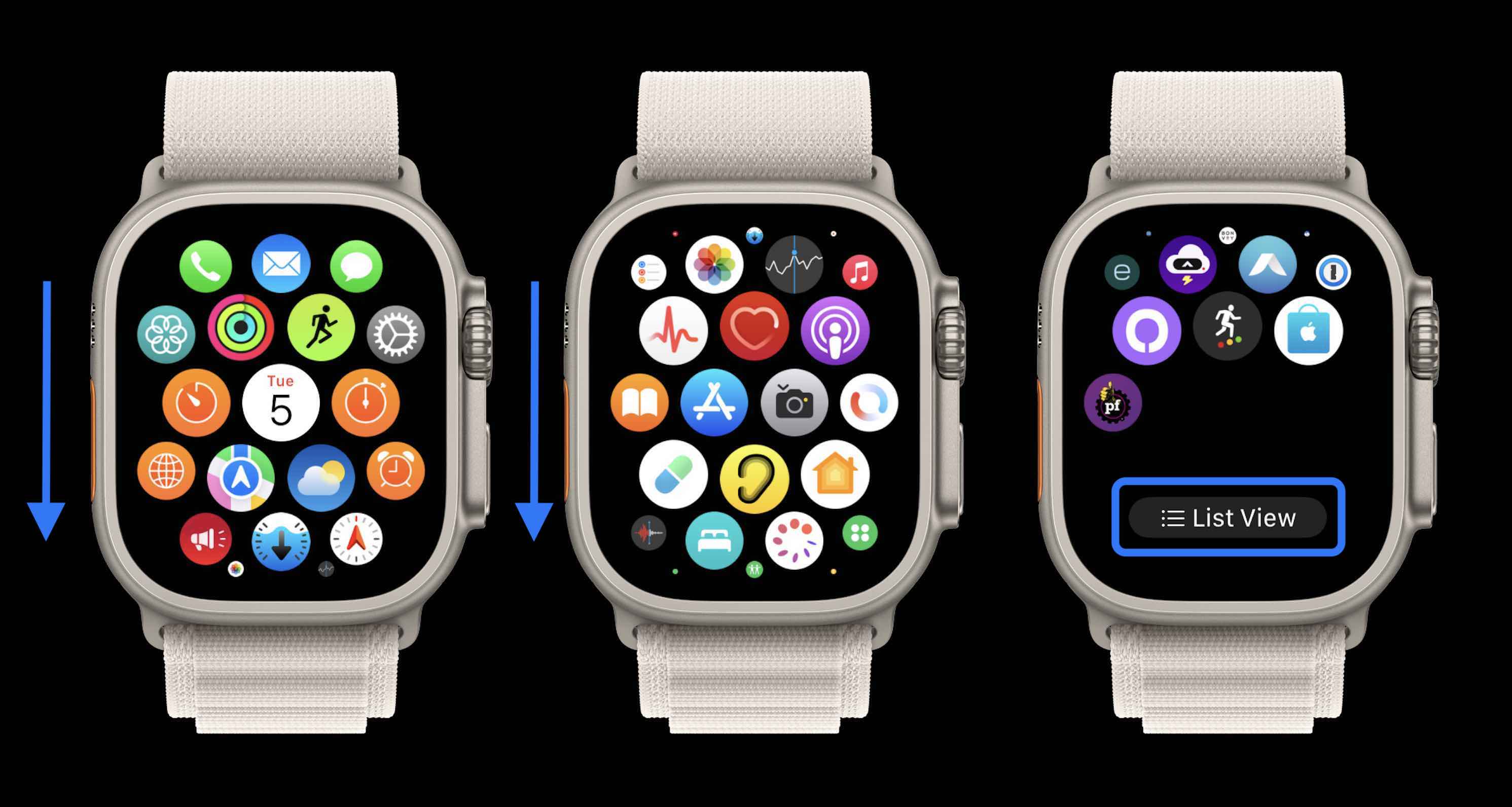 utiliser la vue liste Apple Watch 1