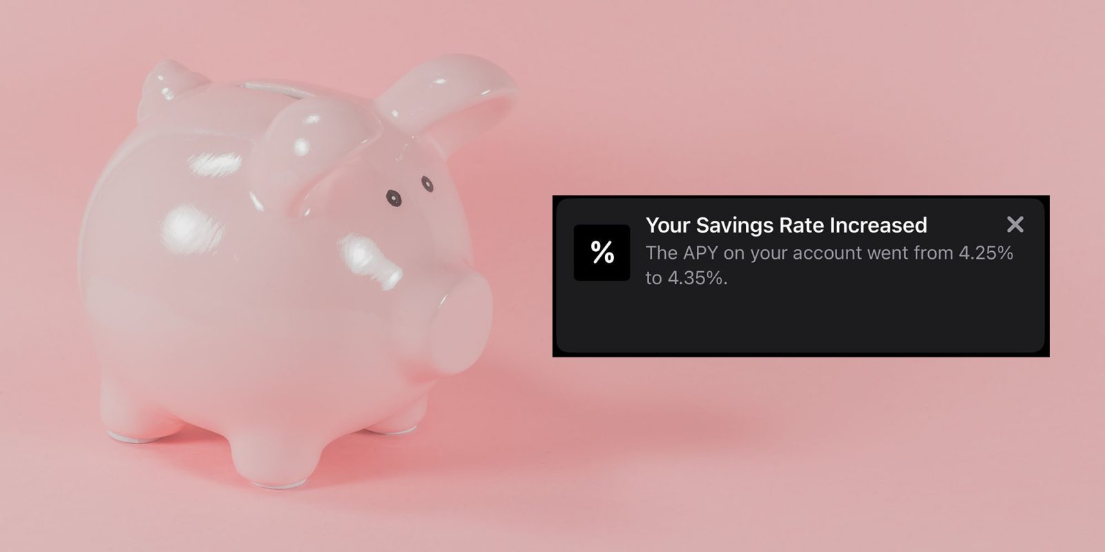 Apple Card Savings interest rate | Piggy bank, with Apple's push notification