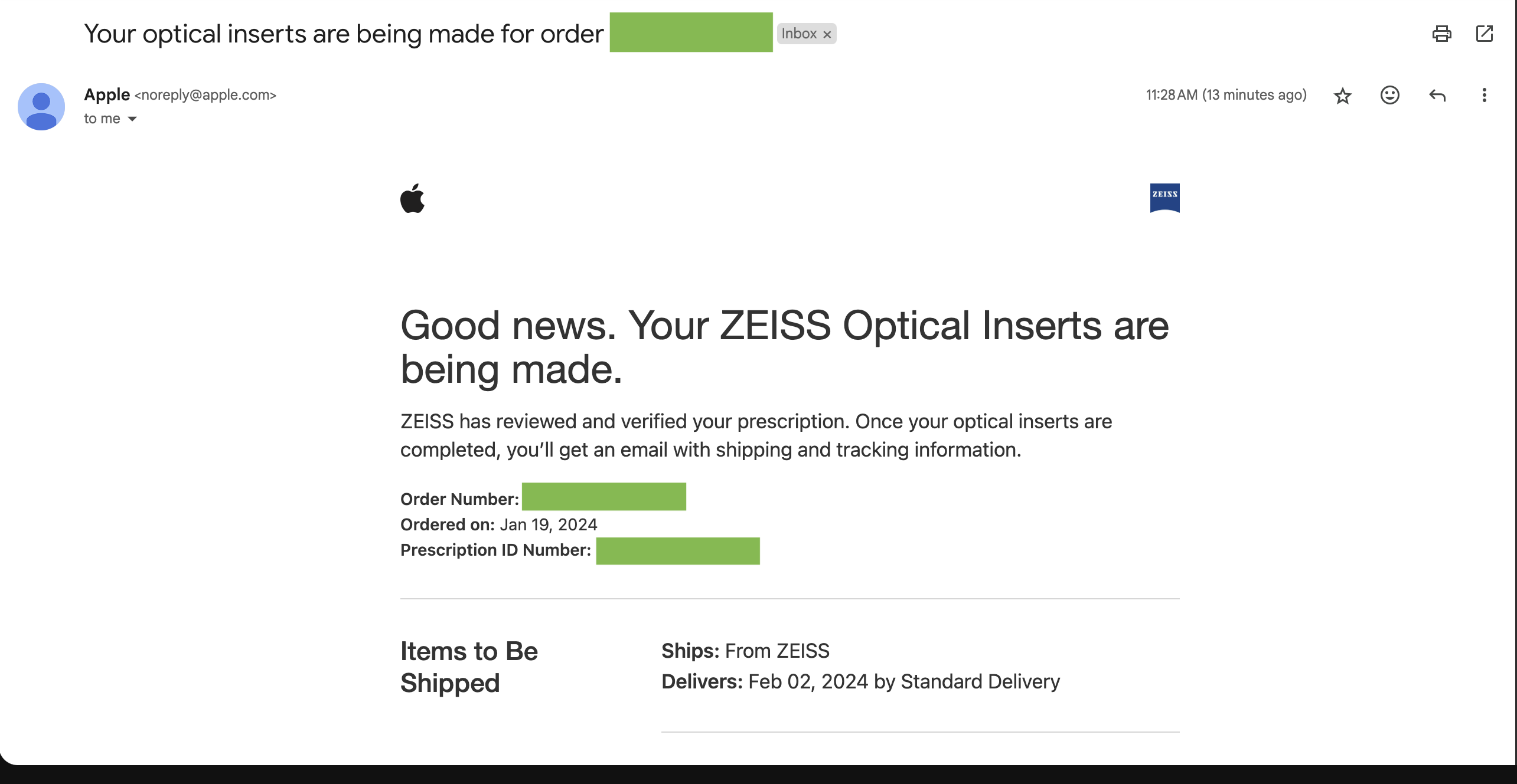 Apple Vision Pro buyers being notified about having their prescriptions verified by ZEISS