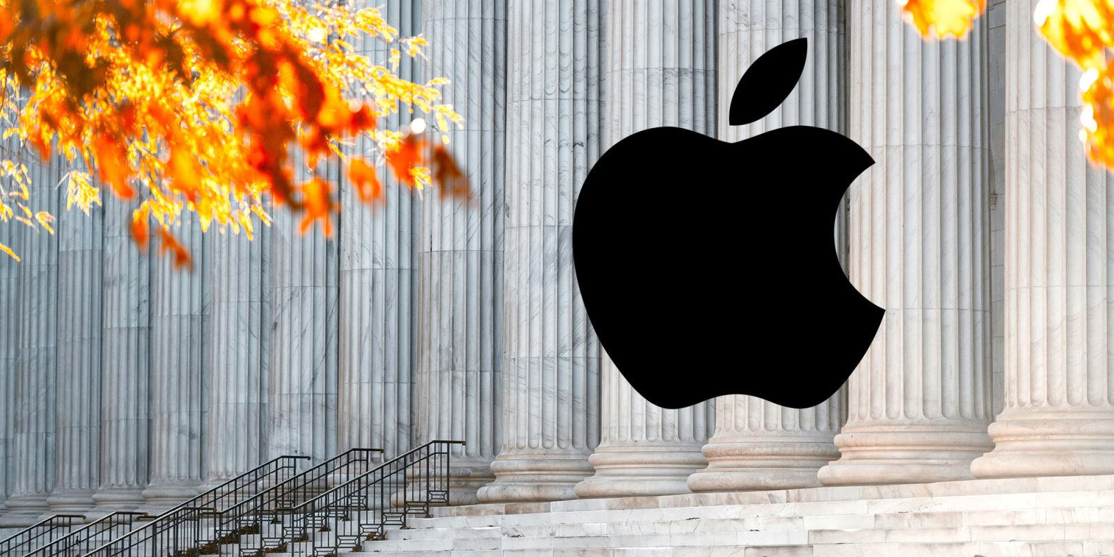 اعلامیه های فروشگاه اپلیکیشن شخص ثالث اپل |  لوگوی اپل در مقابل ستون های سنگی
