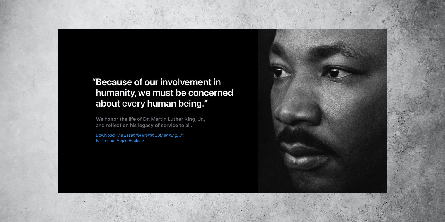 Martin Luther King, Jr quote on Apple homepage