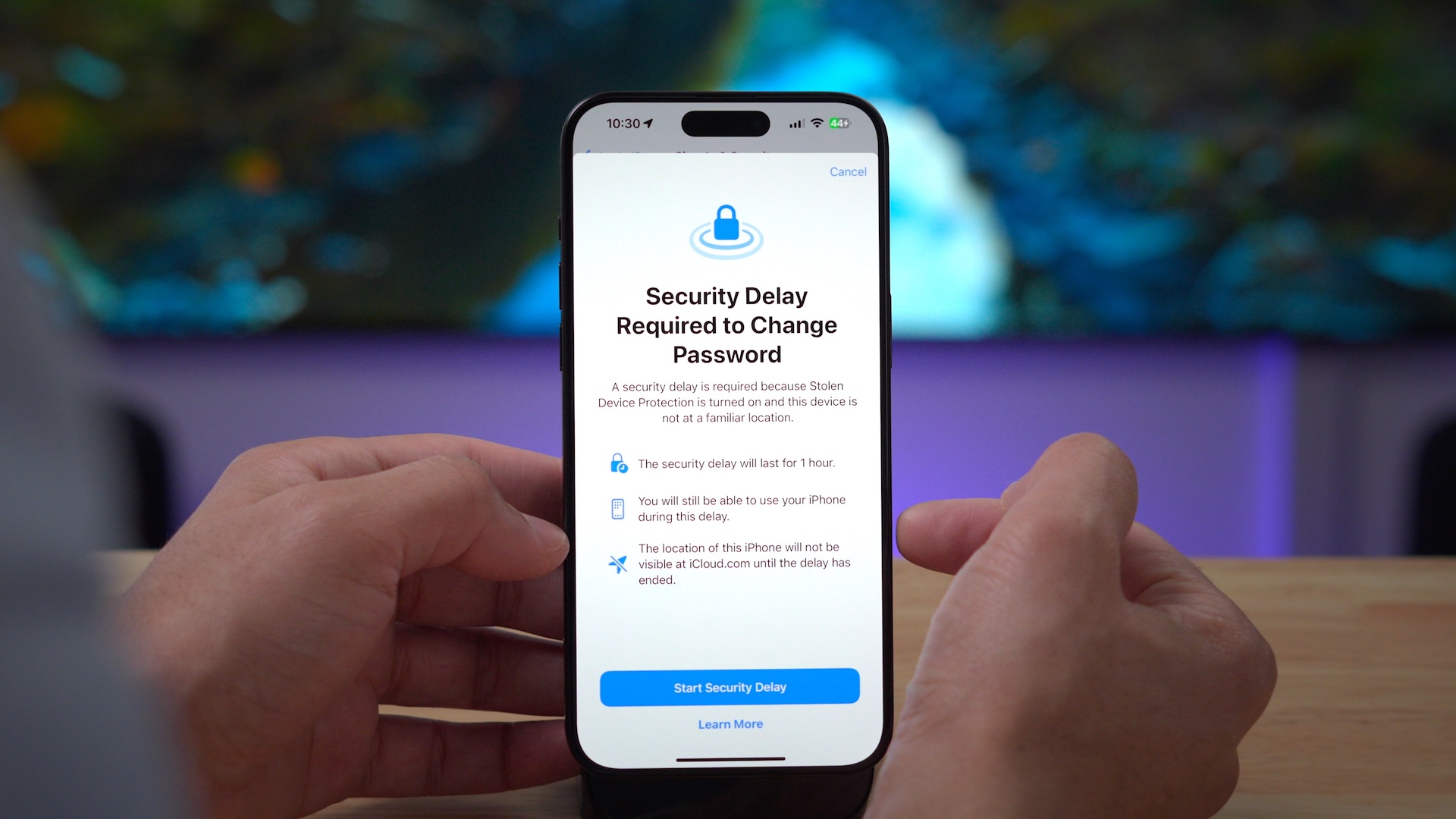 iOS 17.3 Stolen Device Protection - Security Delay Pop-up