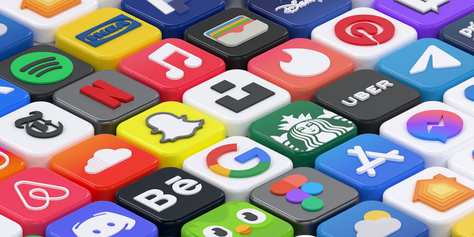 Five different App Stores | App icons depicted as physical building blocks