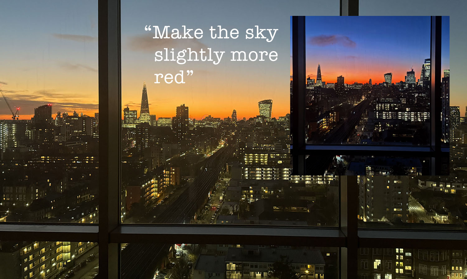 Édition de photos à l'aide de texte |  Un exemple de sortie MGIE d'Apple, rendant un coucher de soleil plus rouge