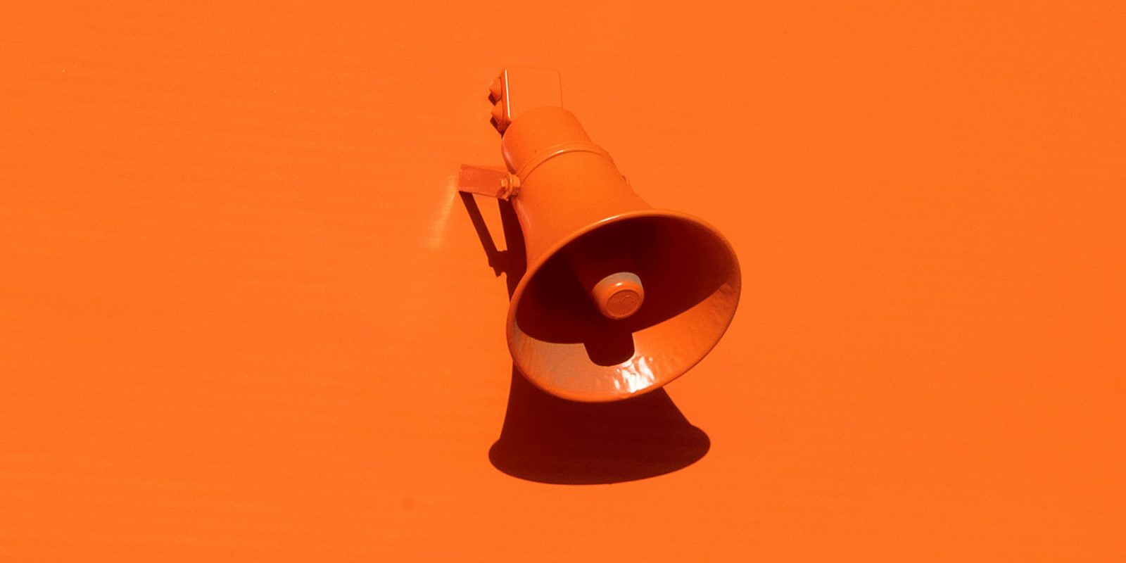Banned Parler app back | Orange megaphone on orange wall
