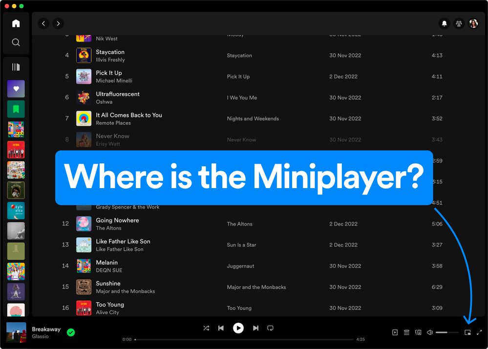 Spotify Mac desktop miniplayer 1