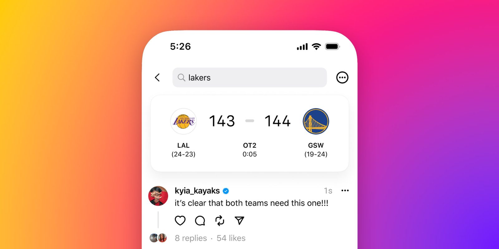 Thread will now show sports scores starting with NBA games