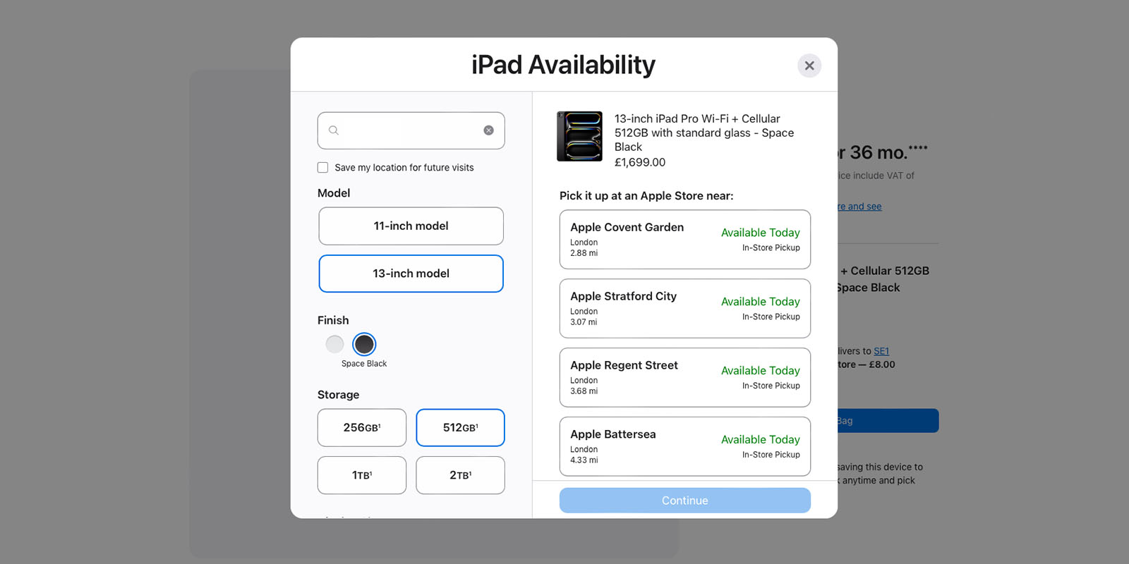 New iPad Air and iPad Pro availability shown in screengrab