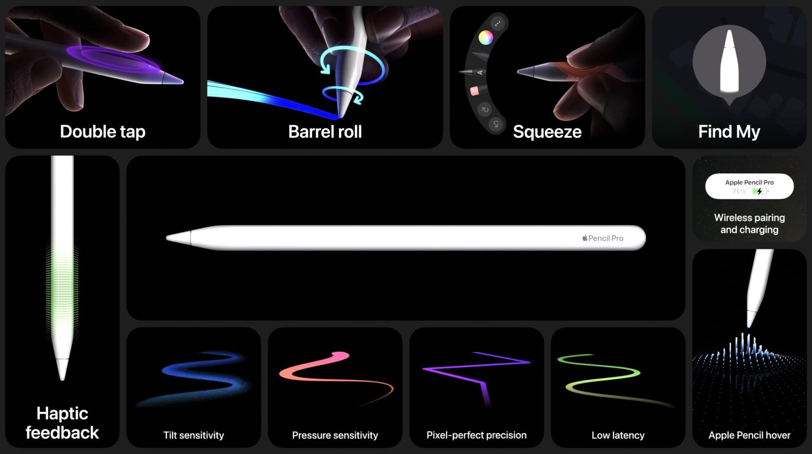 Apple Pencil Pro launches, with squeeze gesture and roll, plus FindMy support