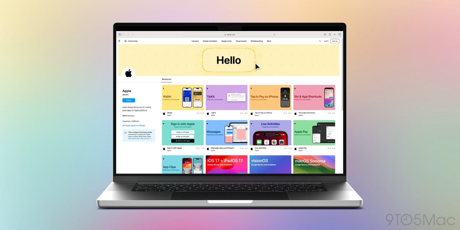 Le centre de ressources Figma d'Apple sur un MacBook