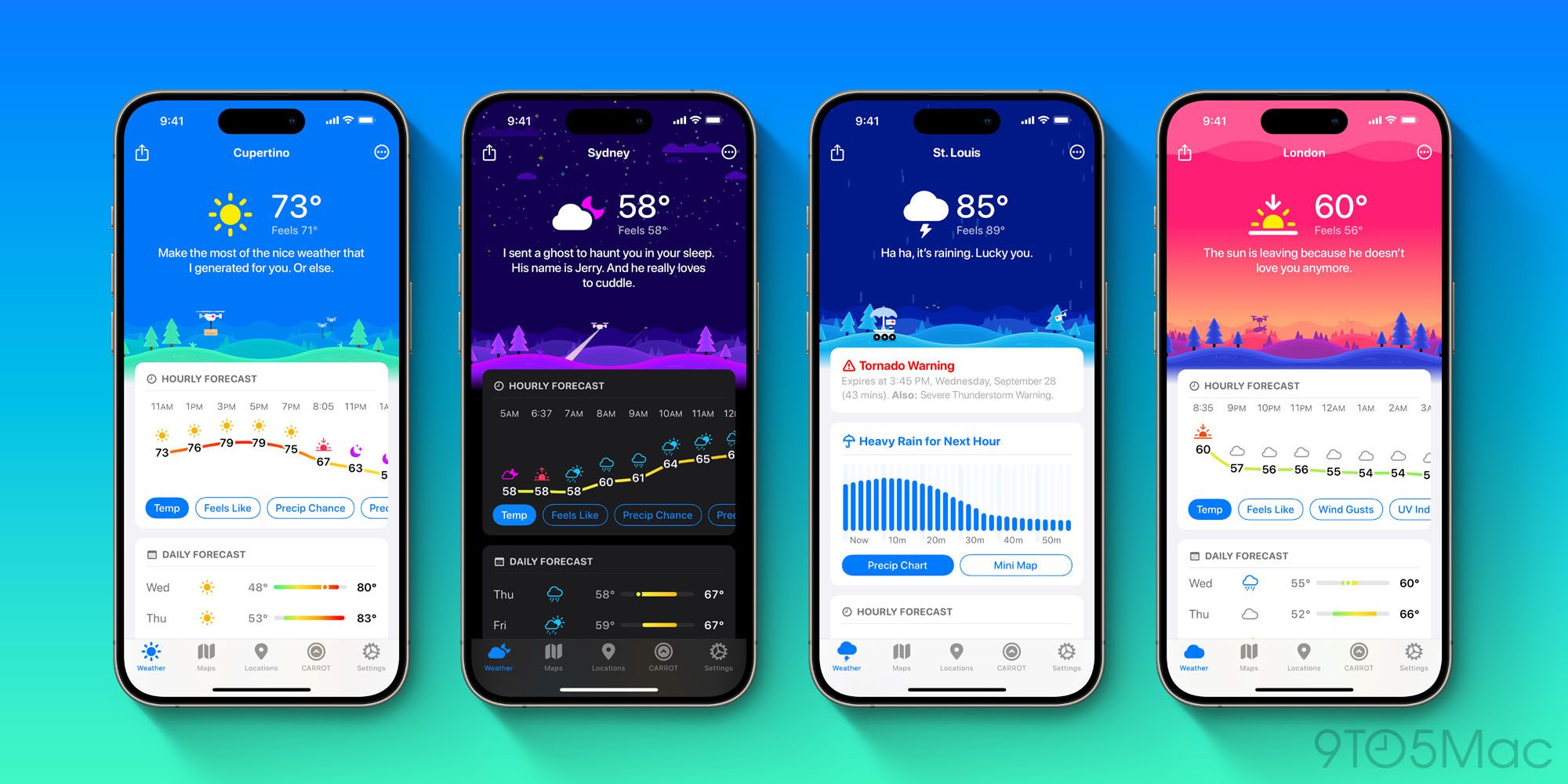 Carrot Weather получила крупное обновление с новым дизайном, линейными диаграммами, свежими макетами и многим другим
