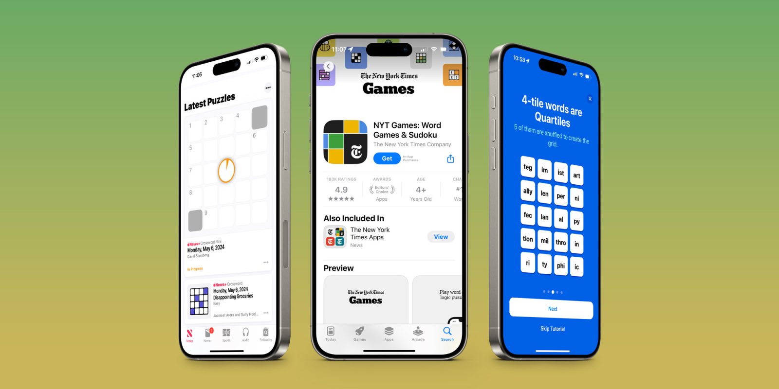iPhone avec jeux News+ Crossword, Quartiles et New York Times