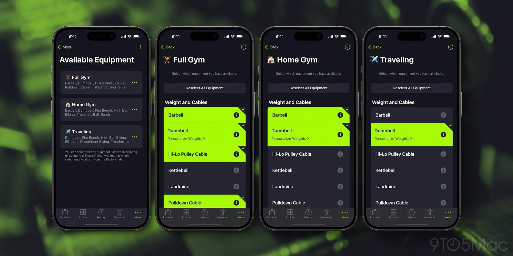 SmartGym получает списки с несколькими типами оборудования, персонализированные веса, альтернативные упражнения и многое другое