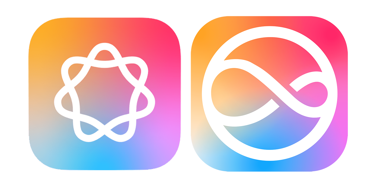 Logo Apple AI (à gauche) et nouvelle icône Siri (à droite)