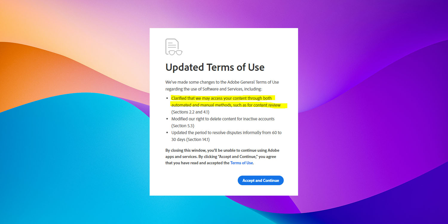 Change to Adobe terms &amp; conditions outrages many professionals 