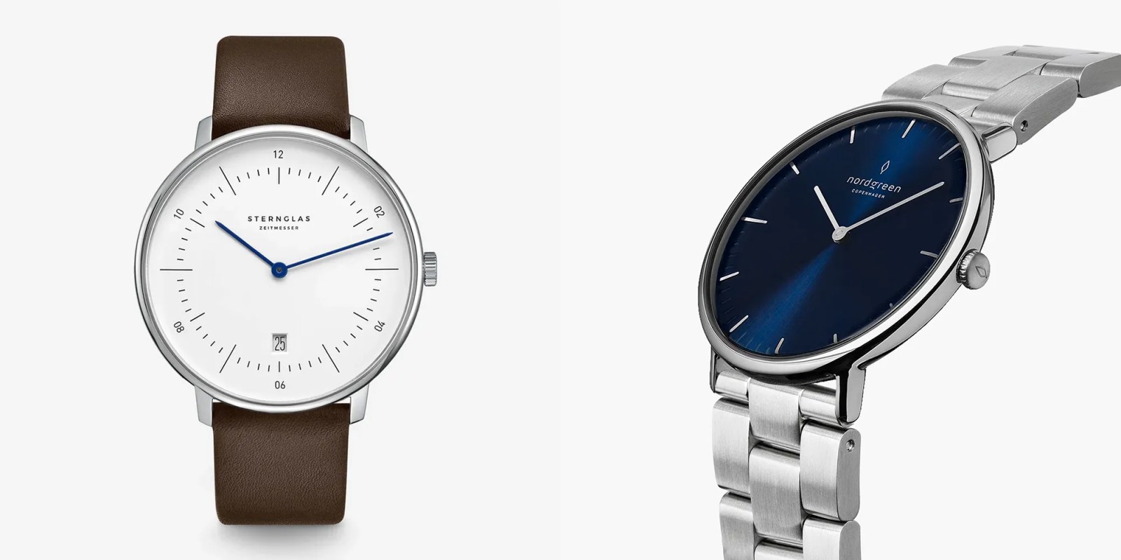 Dumb watches | Sternglas Naos XL (left), Nordgreen Native 40mm (right)