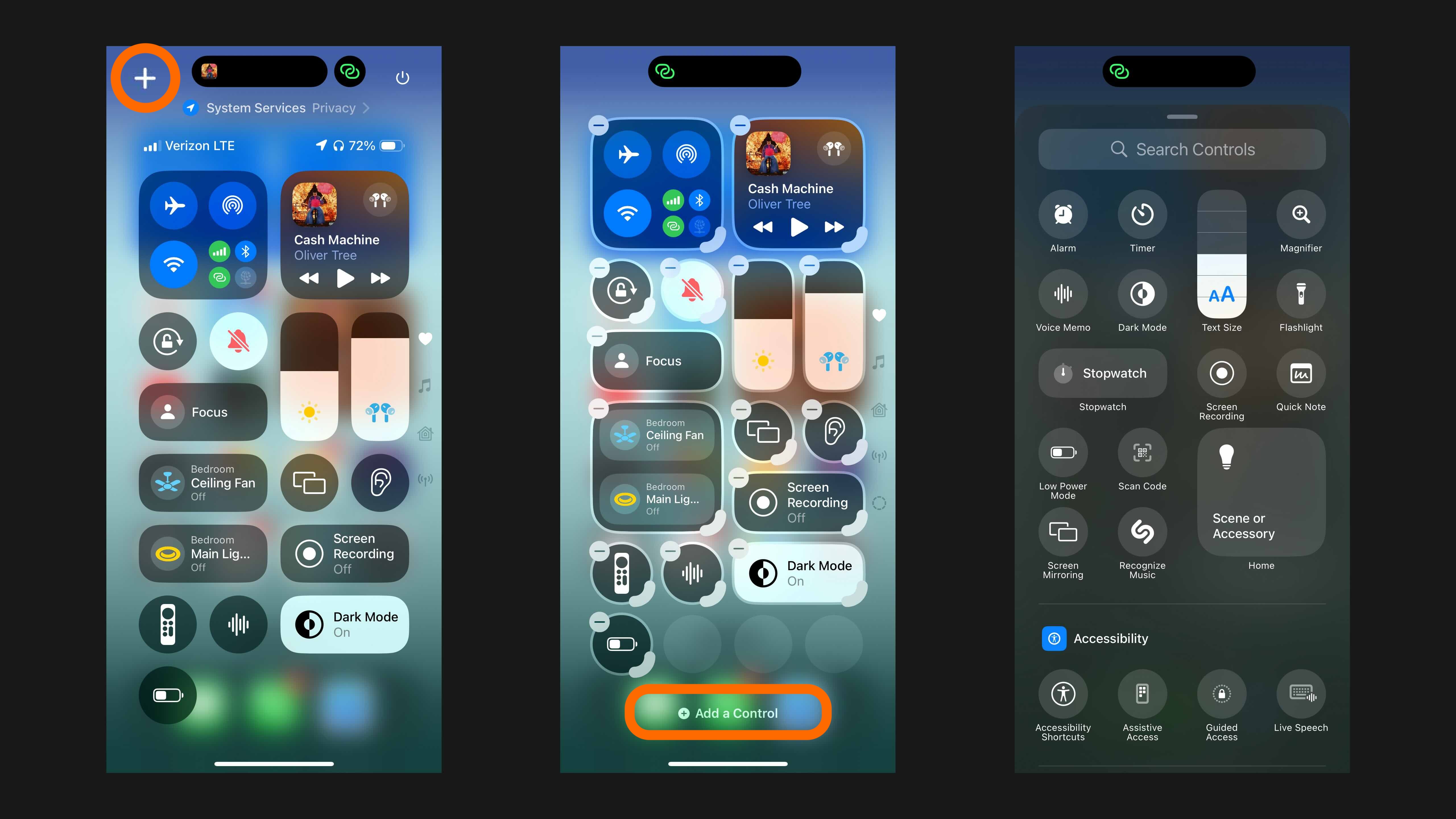 customize and use Control Center iOS 18 1