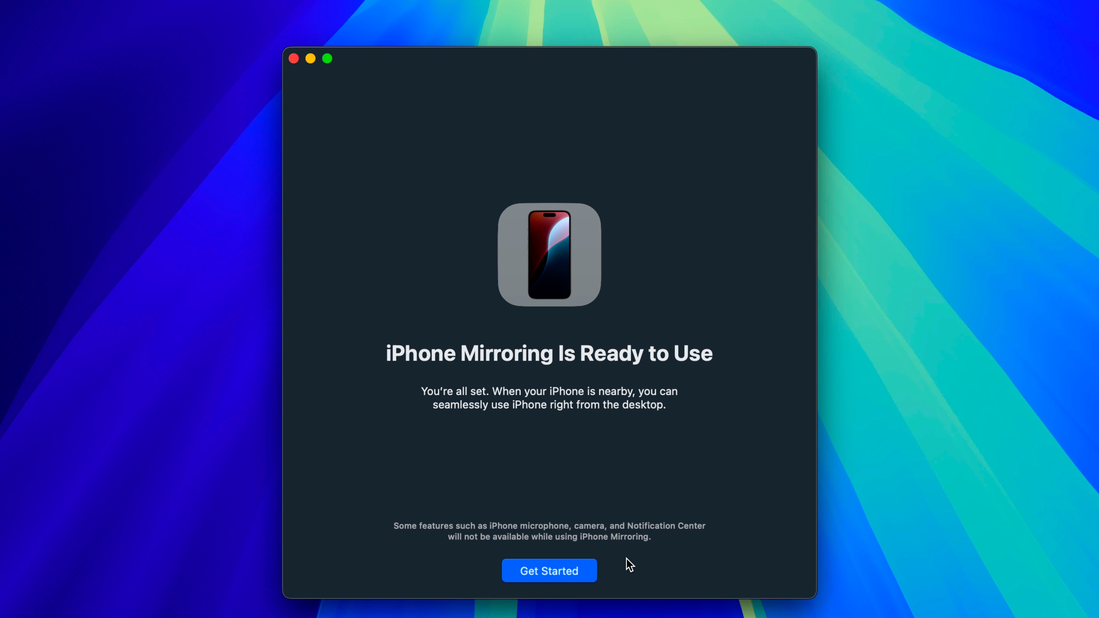 iPhone Mirroring is ready to use splash screen macOS Sequoia