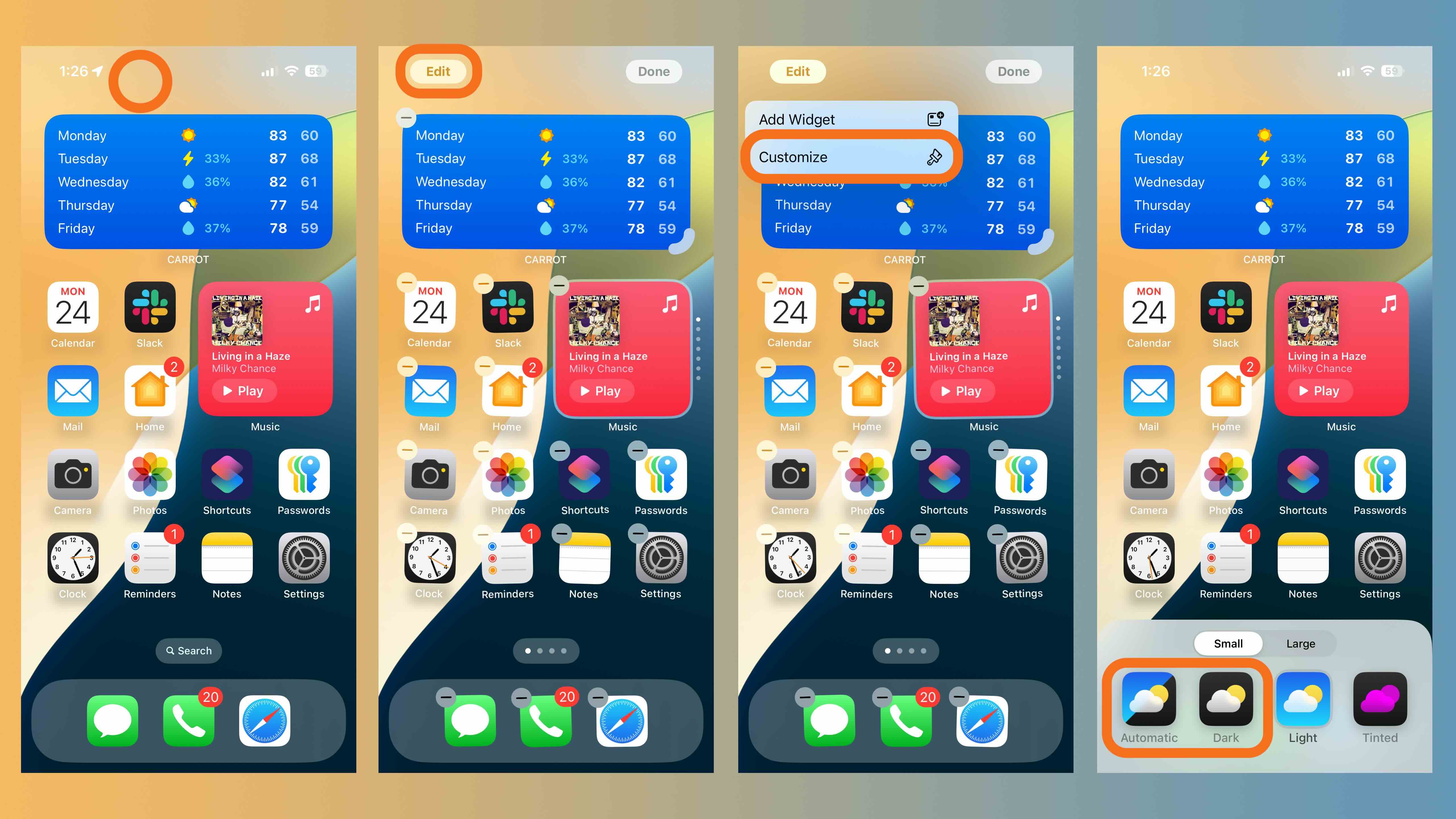 از نمادهای برنامه حالت تاریک آیفون iOS 18 1 استفاده کنید