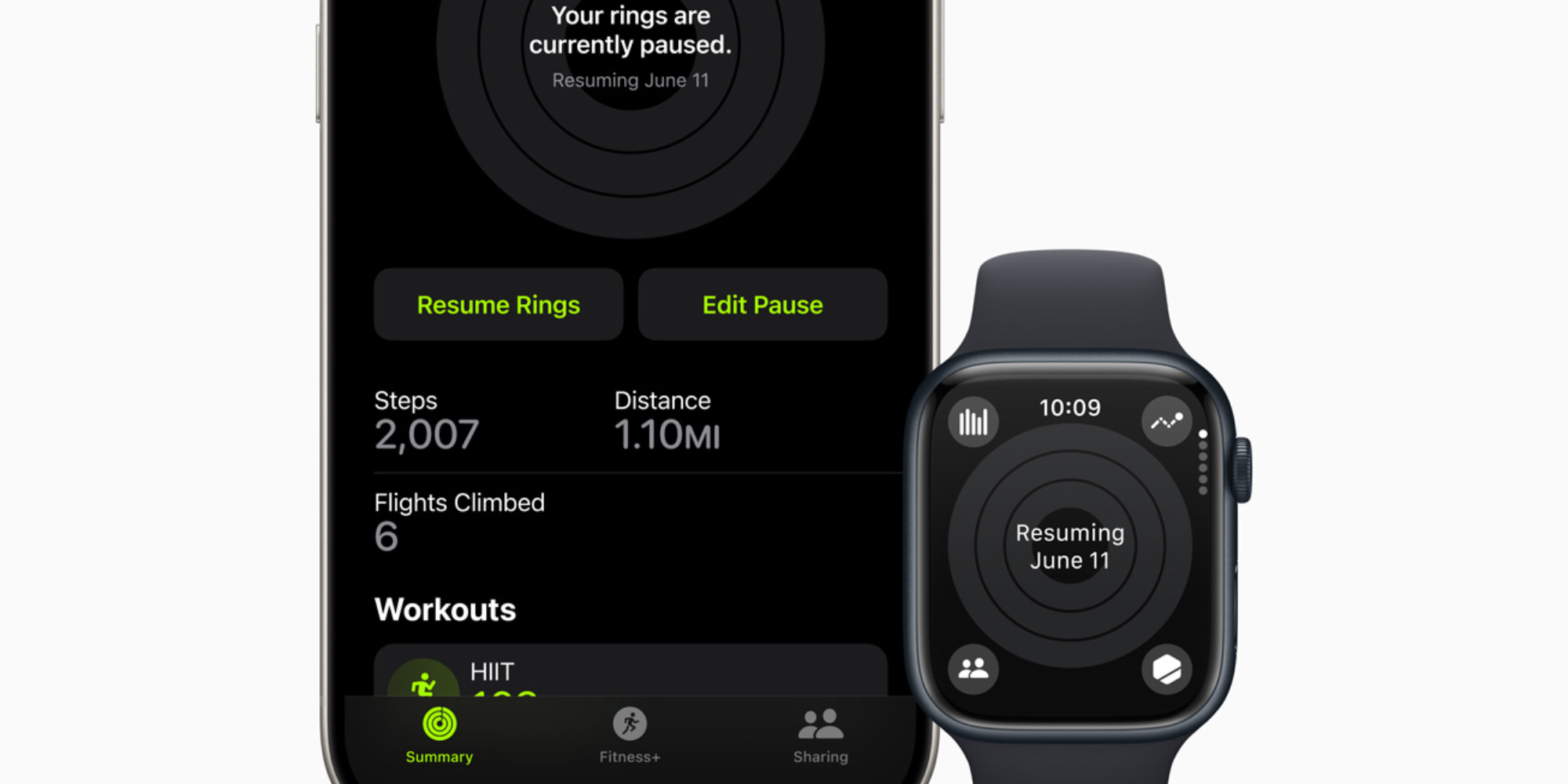 Apple Watch paused rings in the Activity app