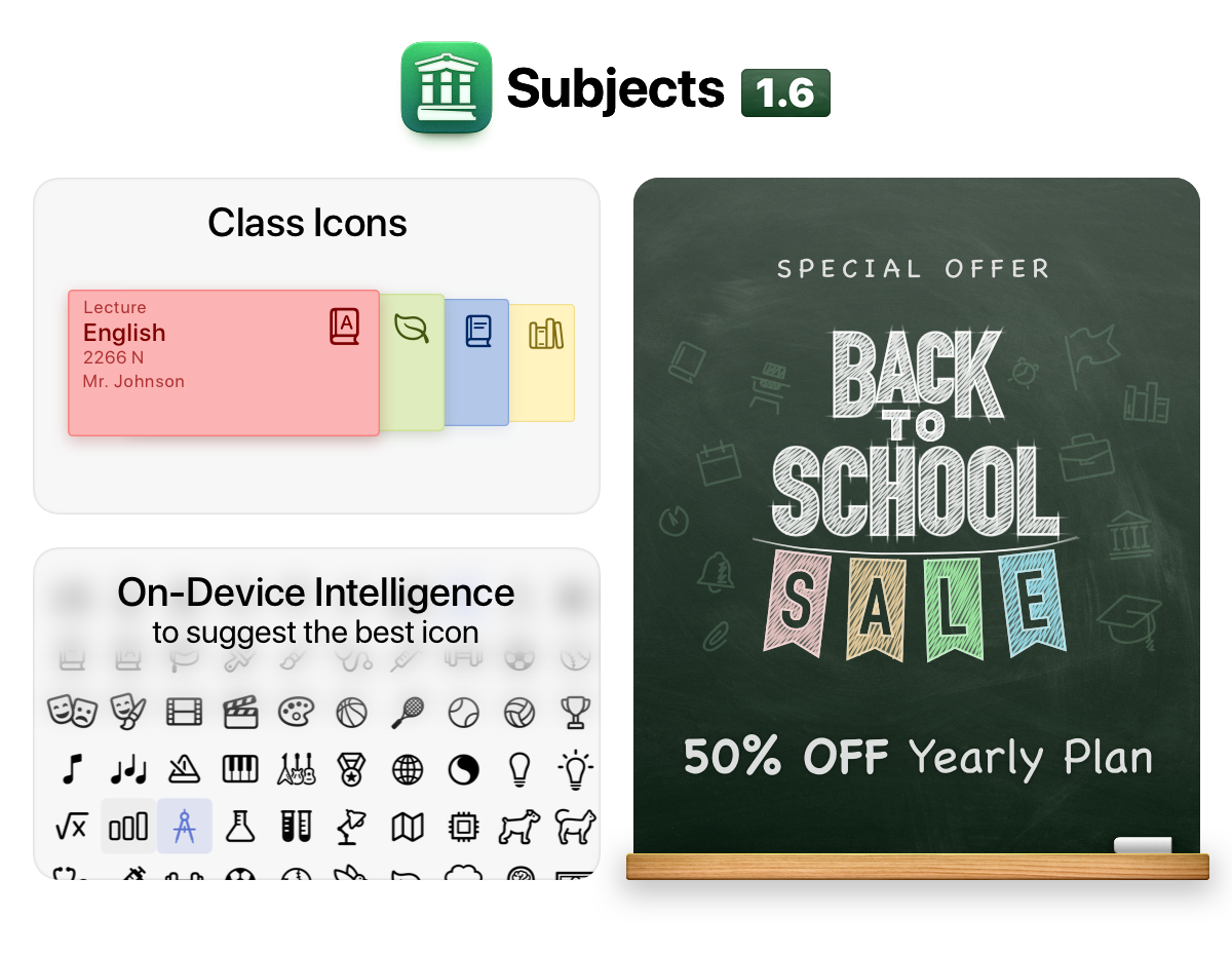 Class manager app “Subjects” updated with class icons and back-to-school offer