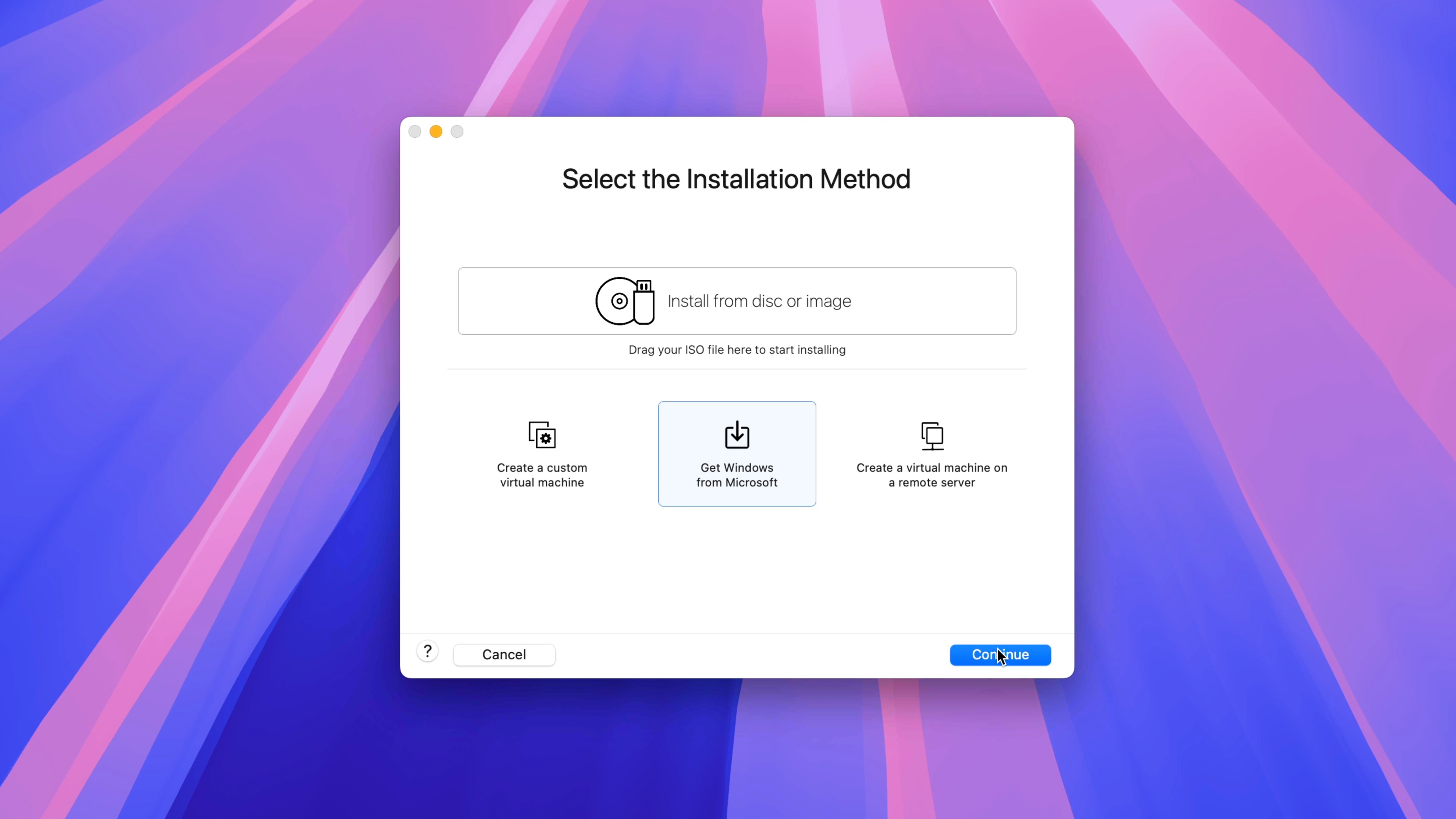 VMware Fusion Pro - Select the Installation Method