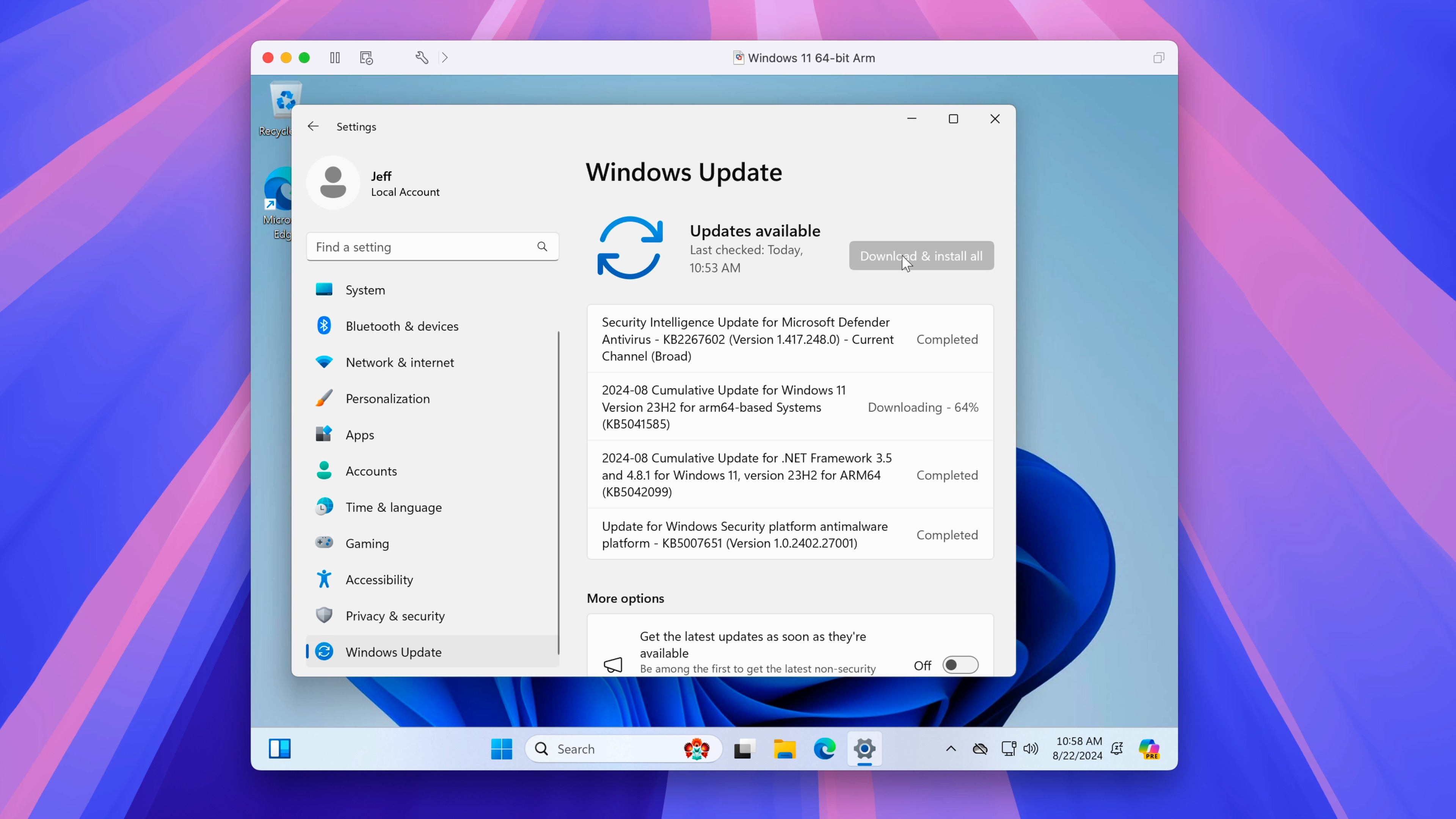 Windows 11 on Mac with VMware Fusion Pro free - Windows Update