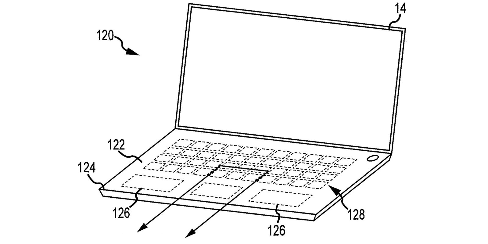 Apple continues work on all-glass MacBook with virtual keyboard and trackpad | Patent drawing