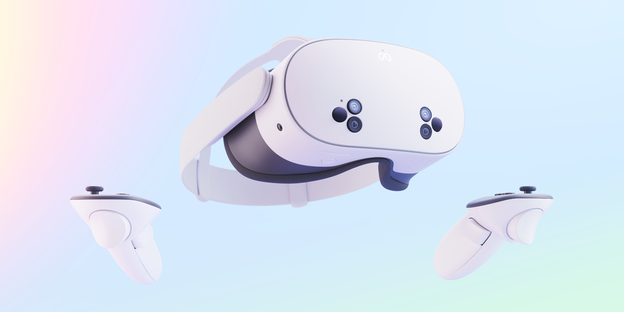 A picture of a white Meta Quest 3S with two joysticks.  