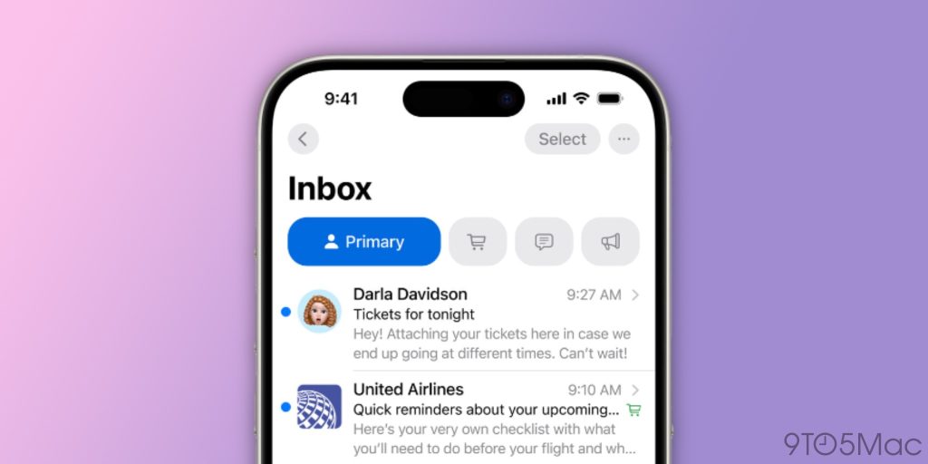 Novo aplicativo Mail no iOS 18.2