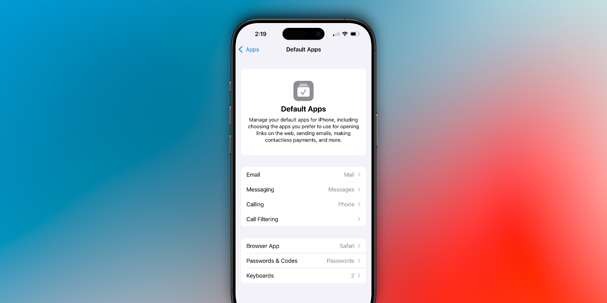 Default app for iOS 18.2