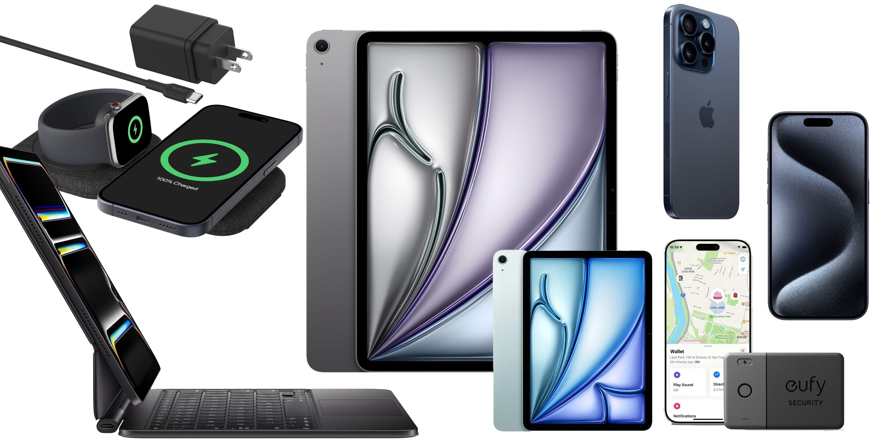 Скидки: iPhone 15 Pro на $349 дешевле, iPad Air M2 на $100 дешевле, устройства Find My от $28, зарядные устройства MagSafe и другое