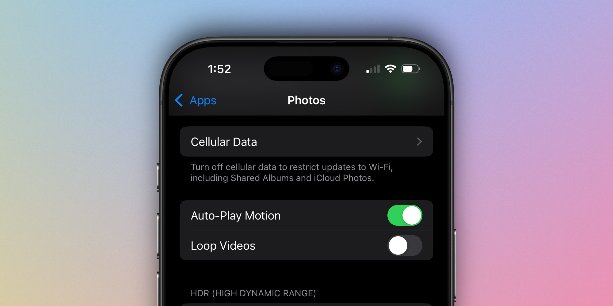 iOS 18.2 Photos setting loop videos