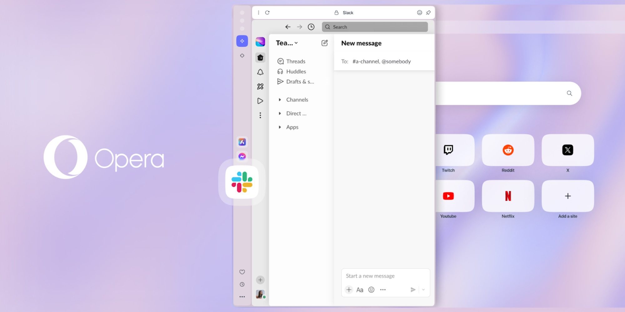 Opera One теперь позволяет получать доступ к Discord, Slack и Bluesky из боковой панели