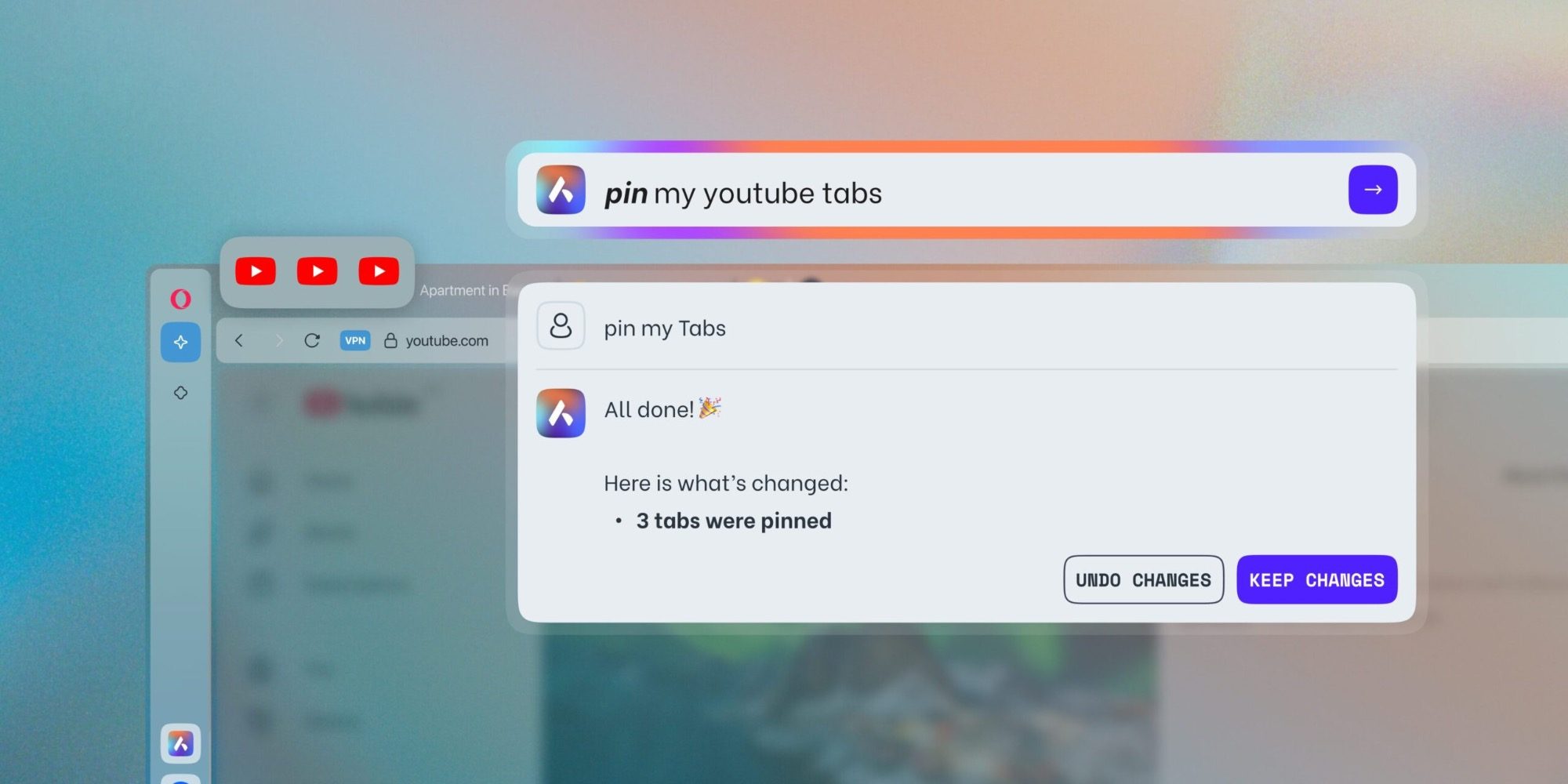 Браузер Opera One теперь позволяет управлять вкладками с помощью ИИ
