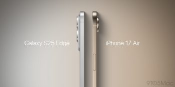 Galaxy S25 Edge side by side with an iPhone 17 Air mockup.