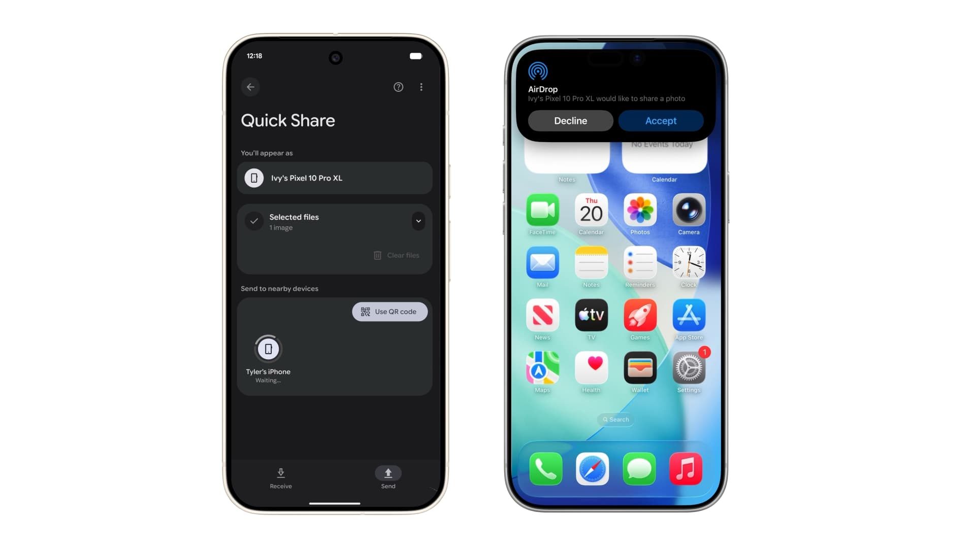 Android Quick Share теперь работает с AirDrop на iPhone, начиная с Pixel 10