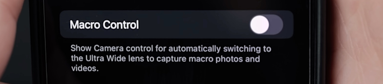 Macro Control toggle in the Settings app