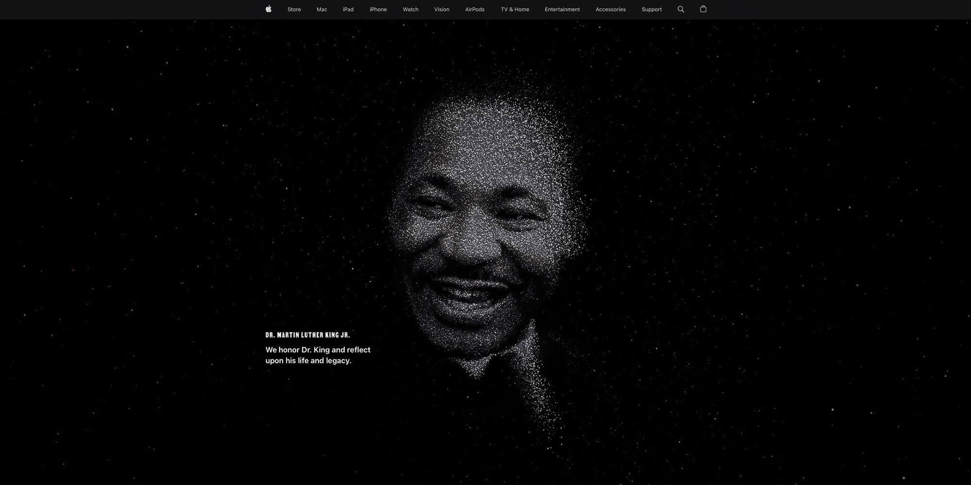 Apple celebrates Martin Luther King Jr Day in annual homepage homage (screengrab shown)